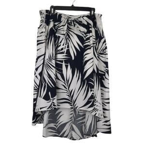 Who What Wear black & white leaf pattern high-low skirt front waist tie size 16